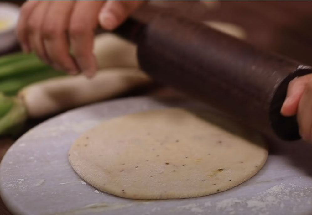 flattened mooli paratha dough