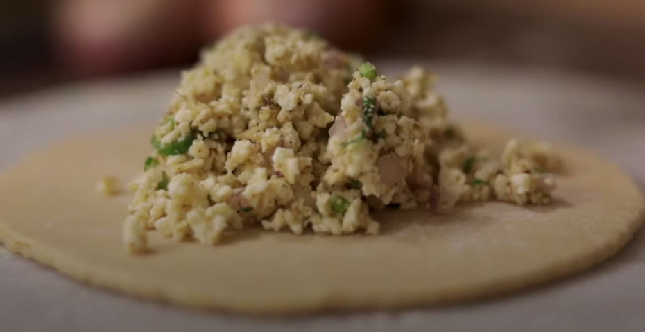 paneer filling flattened dough